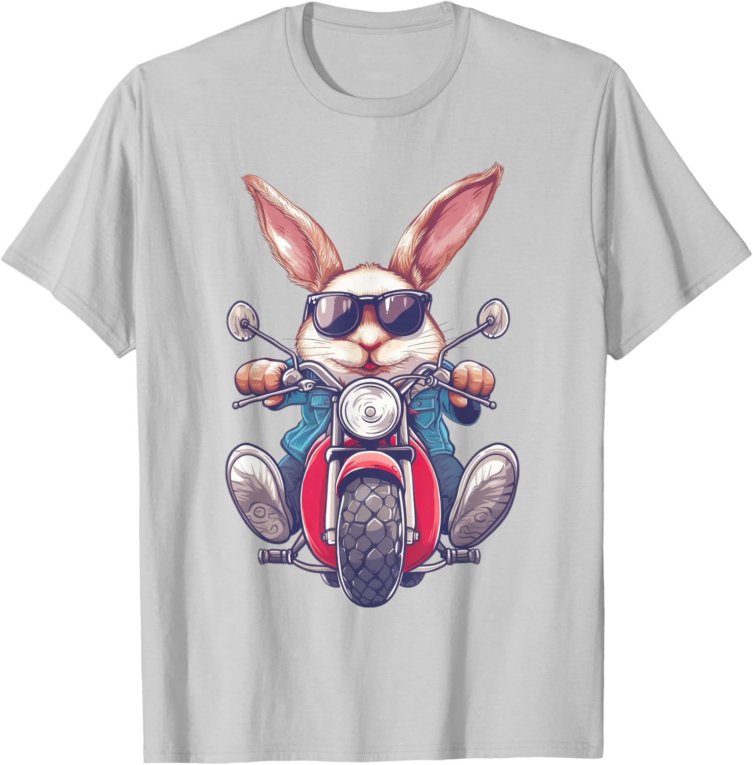 Easter Bunny Rabbit with Sunglasses Riding Motorcycle T-Shirt - T-Shirt | Ash