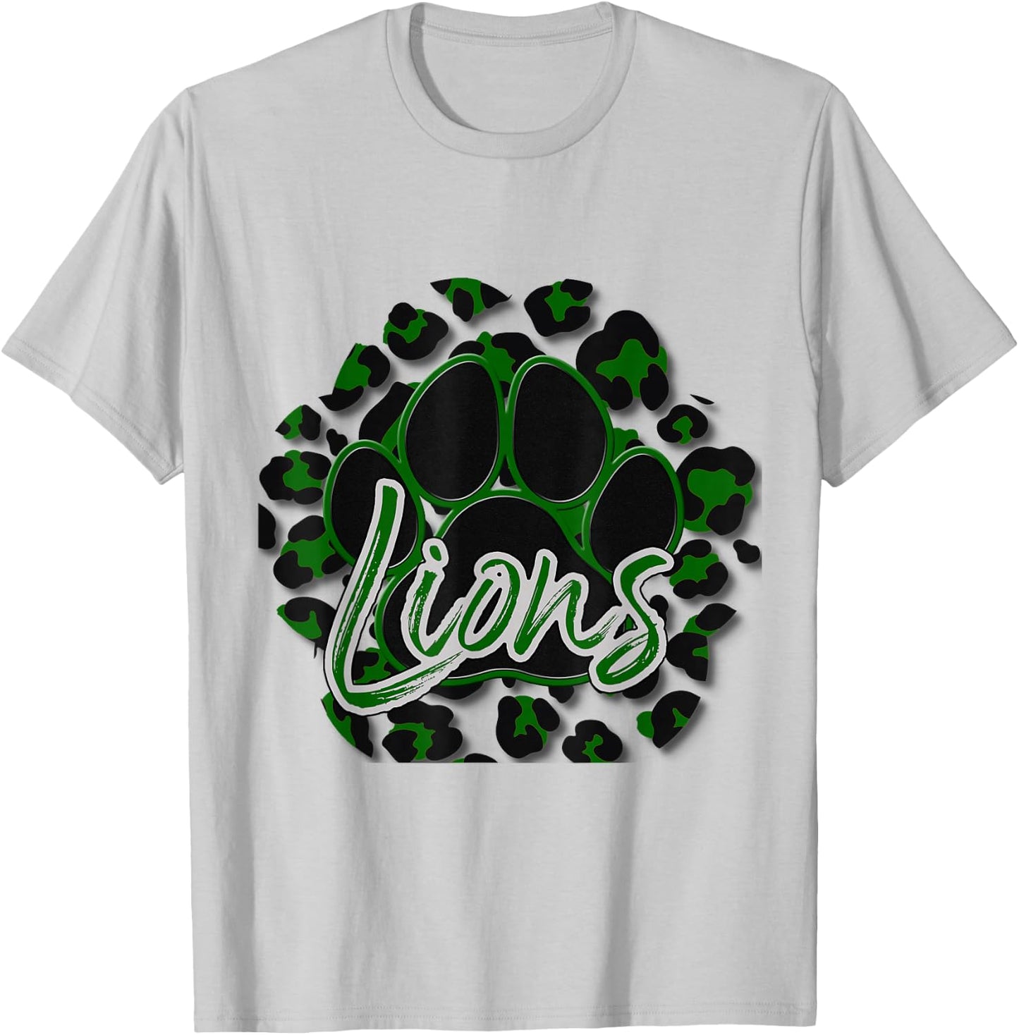 Lions Green Black Cheetah School Sports Fan Team Spirit T-Shirt - T-Shirt | Ash