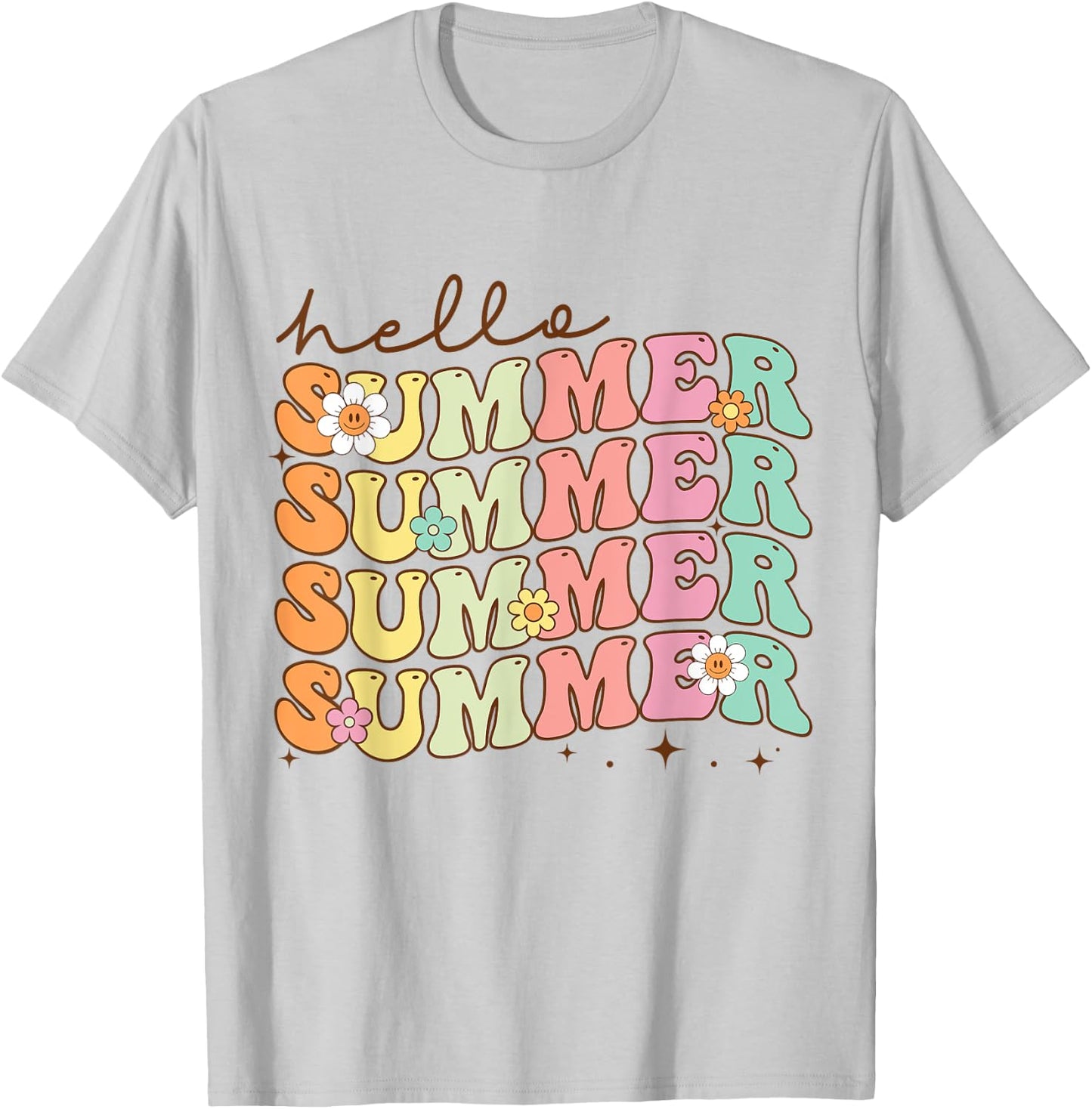 Retro Groovy Summer Women Men Kids Hello Summer Vacation T-Shirt - T-Shirt | Ash