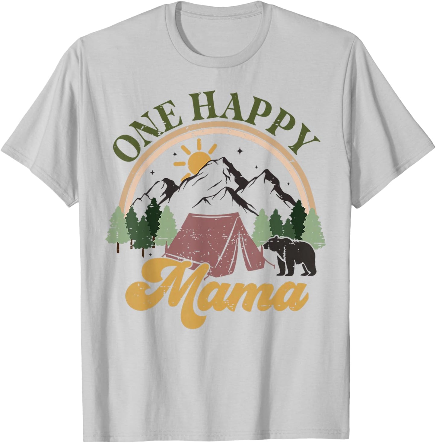 Cute One Happy Camper Birthday Decorations One Happy Mama T-Shirt - T-Shirt | Ash