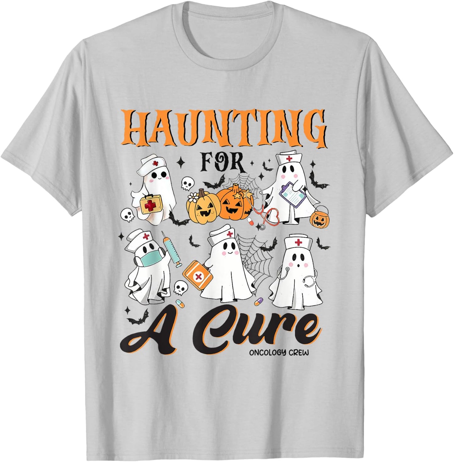 Oncology Nurse Halloween Spooky Heme Onc Rn Ghost Chemo T-Shirt - T-Shirt | Ash