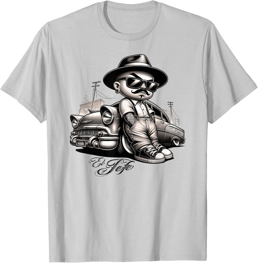 EL JEFE Bomba Lowrider Chicano Homie Tattoo Cholo Pachuco T-Shirt - T-Shirt | Ash