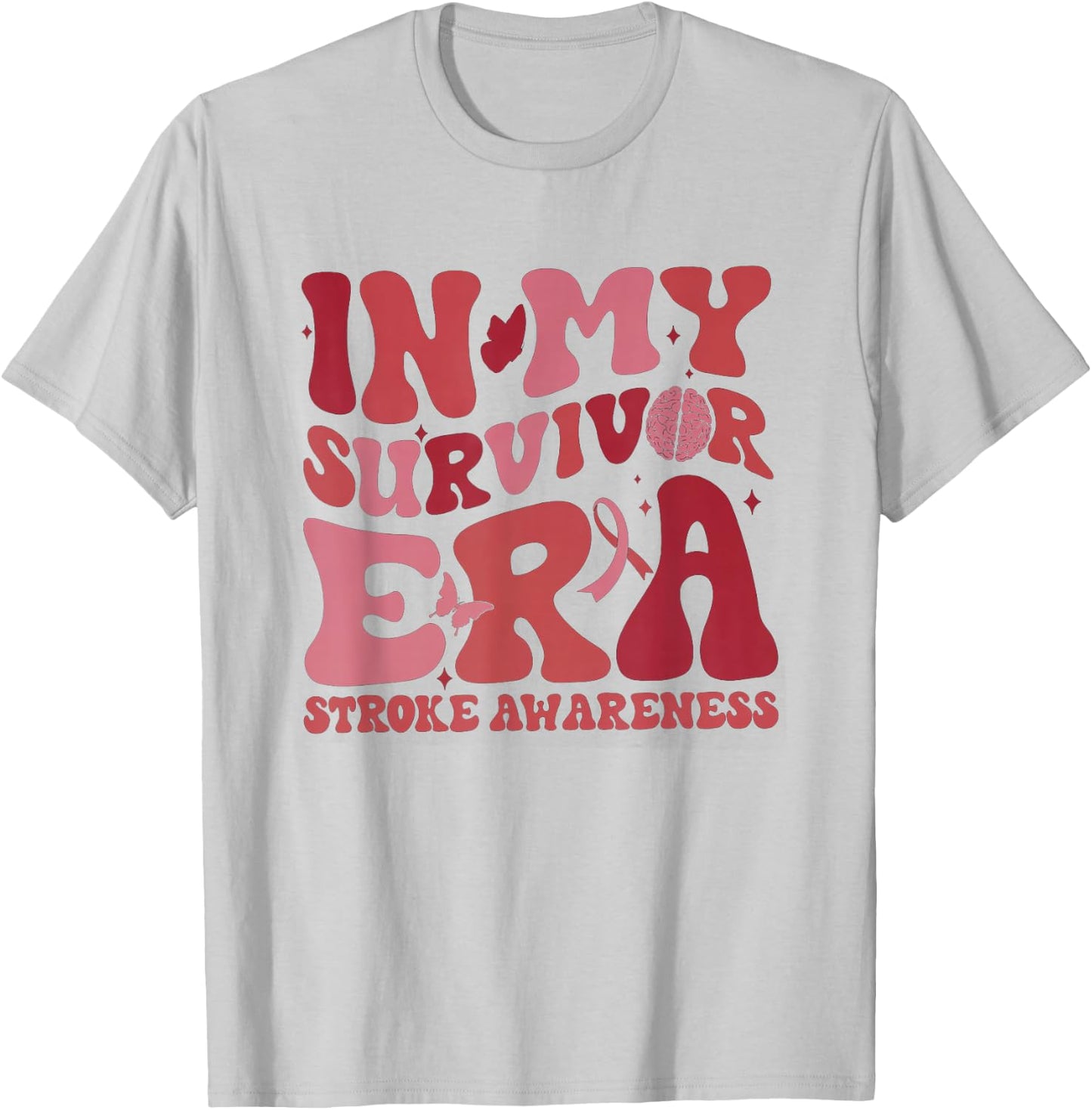 Retro Groovy in My Survivor Era Red Ribbon Stroke Awareness T-Shirt - T-Shirt | Ash
