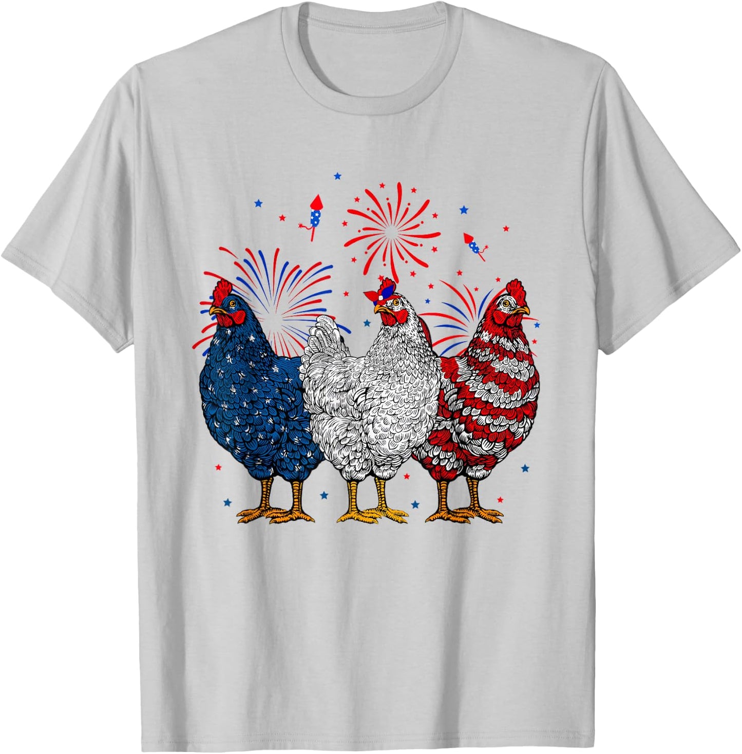 Chicken USA Flag Patriotic Chicken Lover 4th of July T-Shirt - T-Shirt | Ash