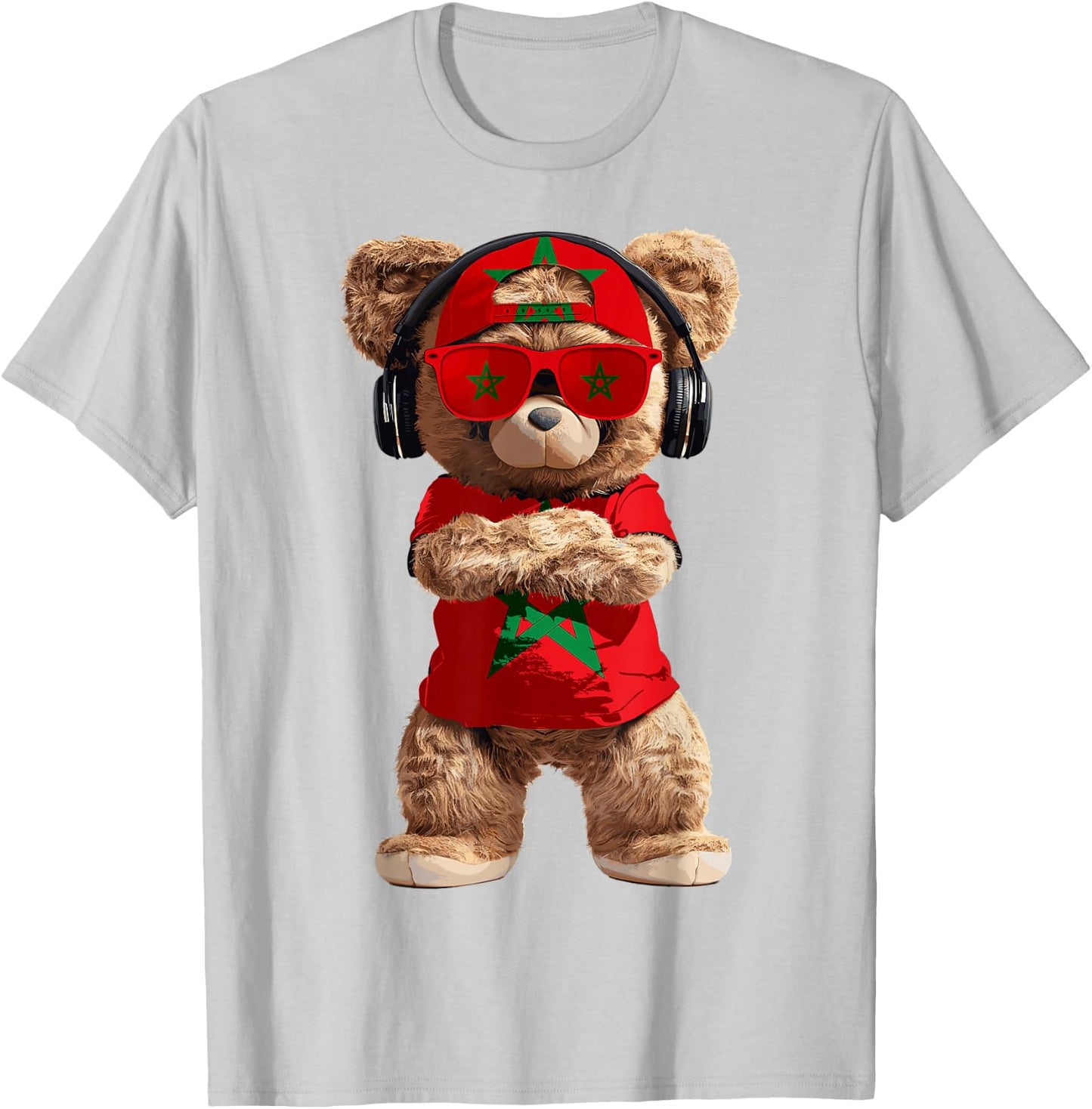 Morocco Flag Souvenirs Bear Outfit Products Moroccan T-Shirt - T-Shirt | Ash