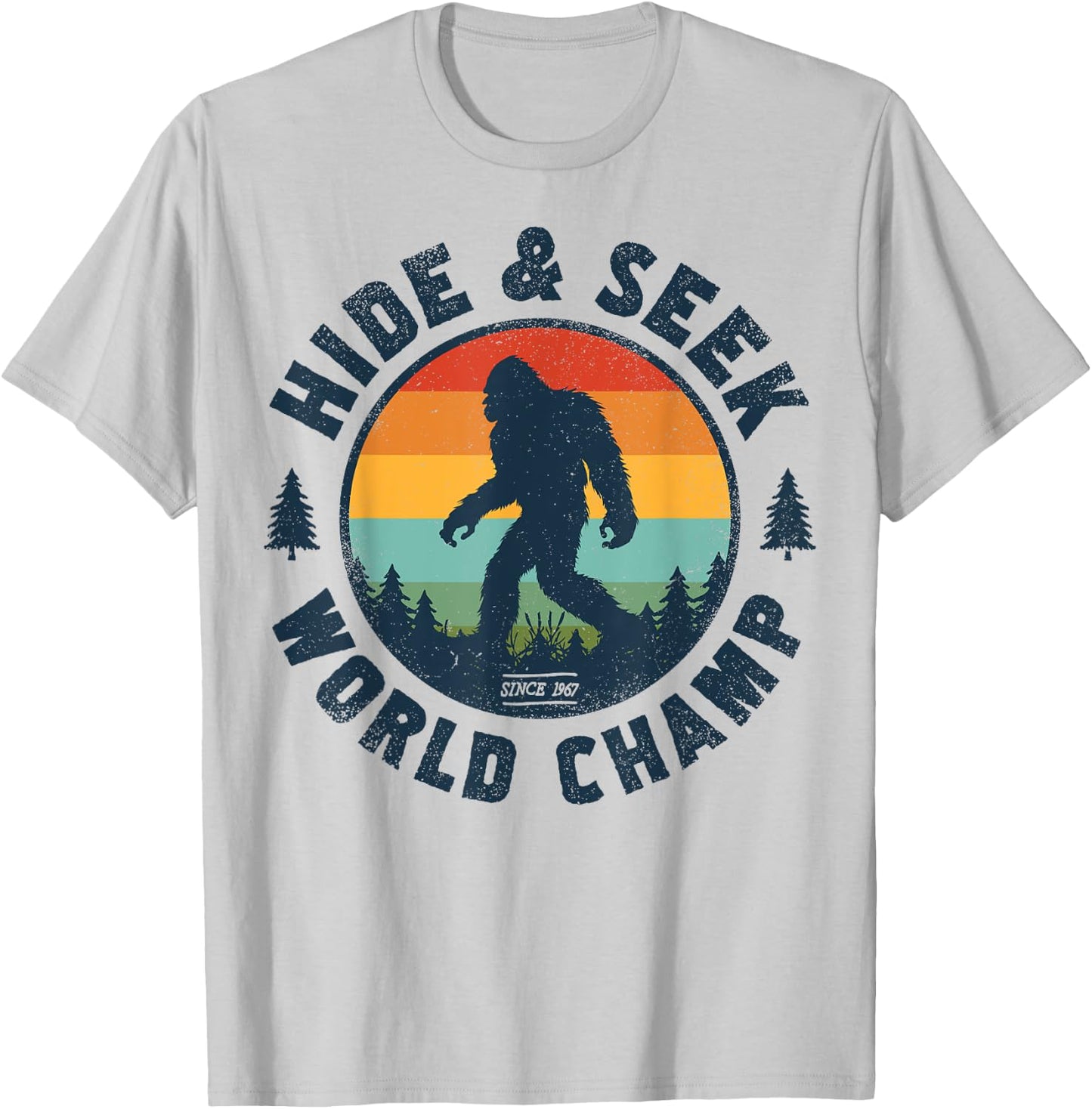 Bigfoot Hide And Seek World Champion Sasquatch Retro Vintage T-Shirt - T-Shirt | Ash