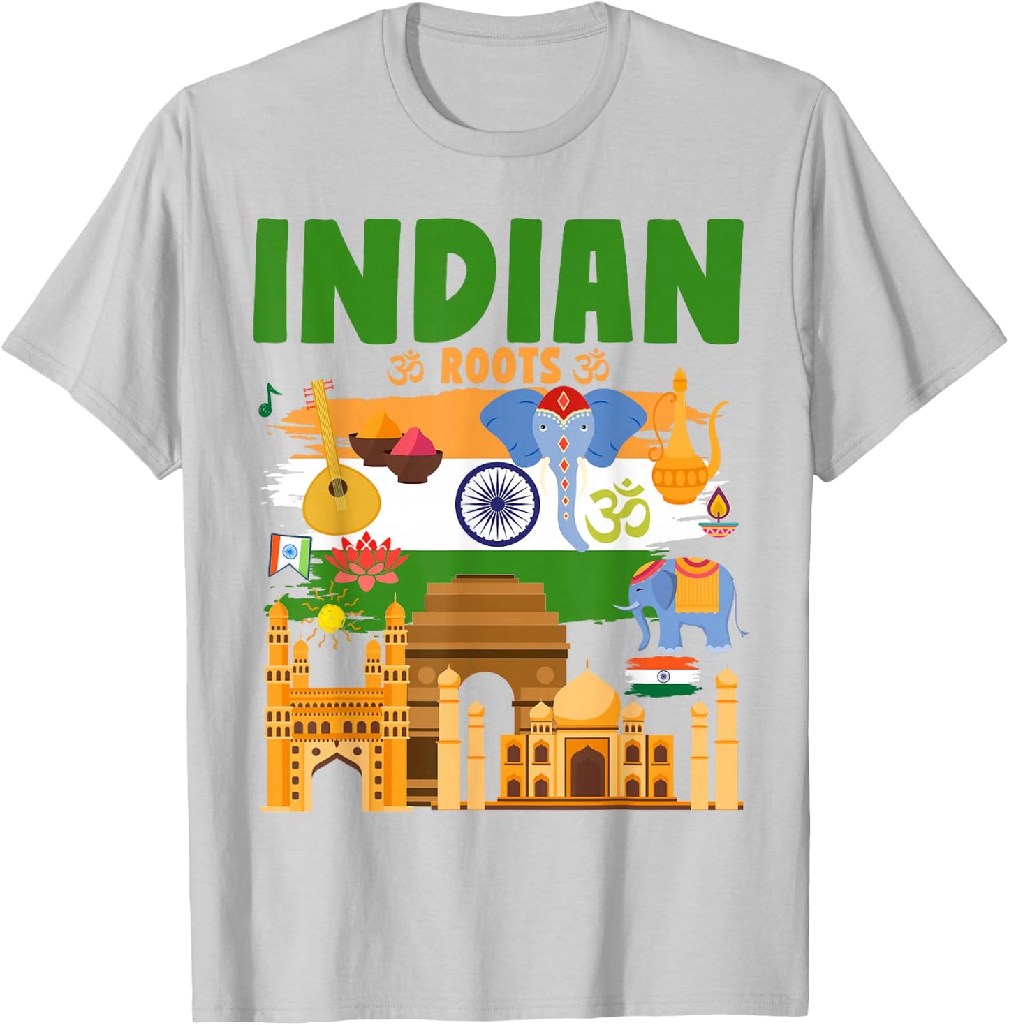 India Flag Outfit Idea For Kids With Elephant & Indian Roots T-Shirt - T-Shirt | Ash