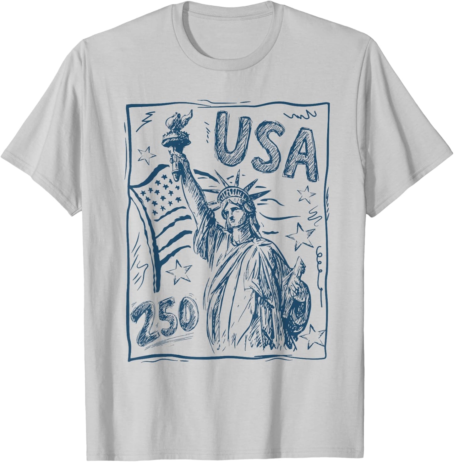 Statue of Liberty American 250 Years 1776-2026 4th of July T-Shirt - T-Shirt | Ash