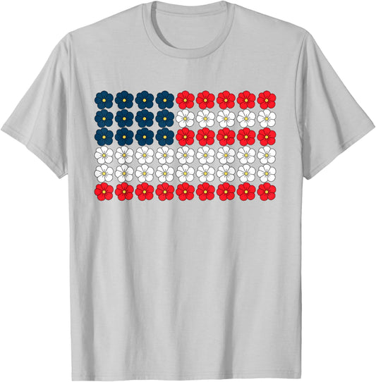 Floral Daisy American Flag USA 4th of July Patriotic Women T-Shirt - T-Shirt | Ash