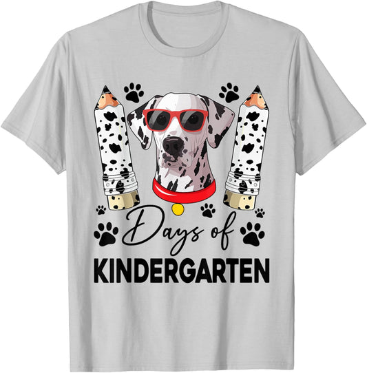 100 Day Of Kindergarten 100 Days Smarter Kids Dalmatian Dog T-Shirt - T-Shirt | Ash