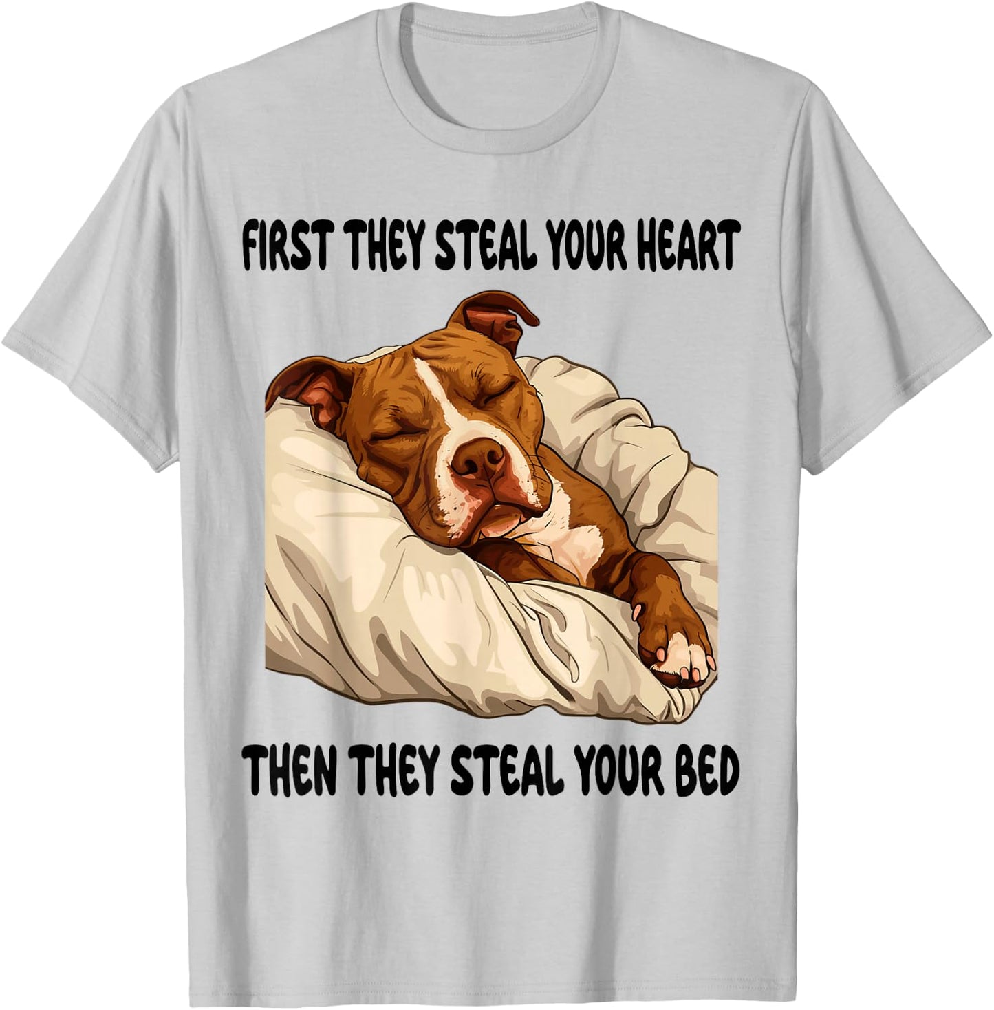 Pitbull Sleeping Pajamas Nightgown T-Shirt - T-Shirt | Ash