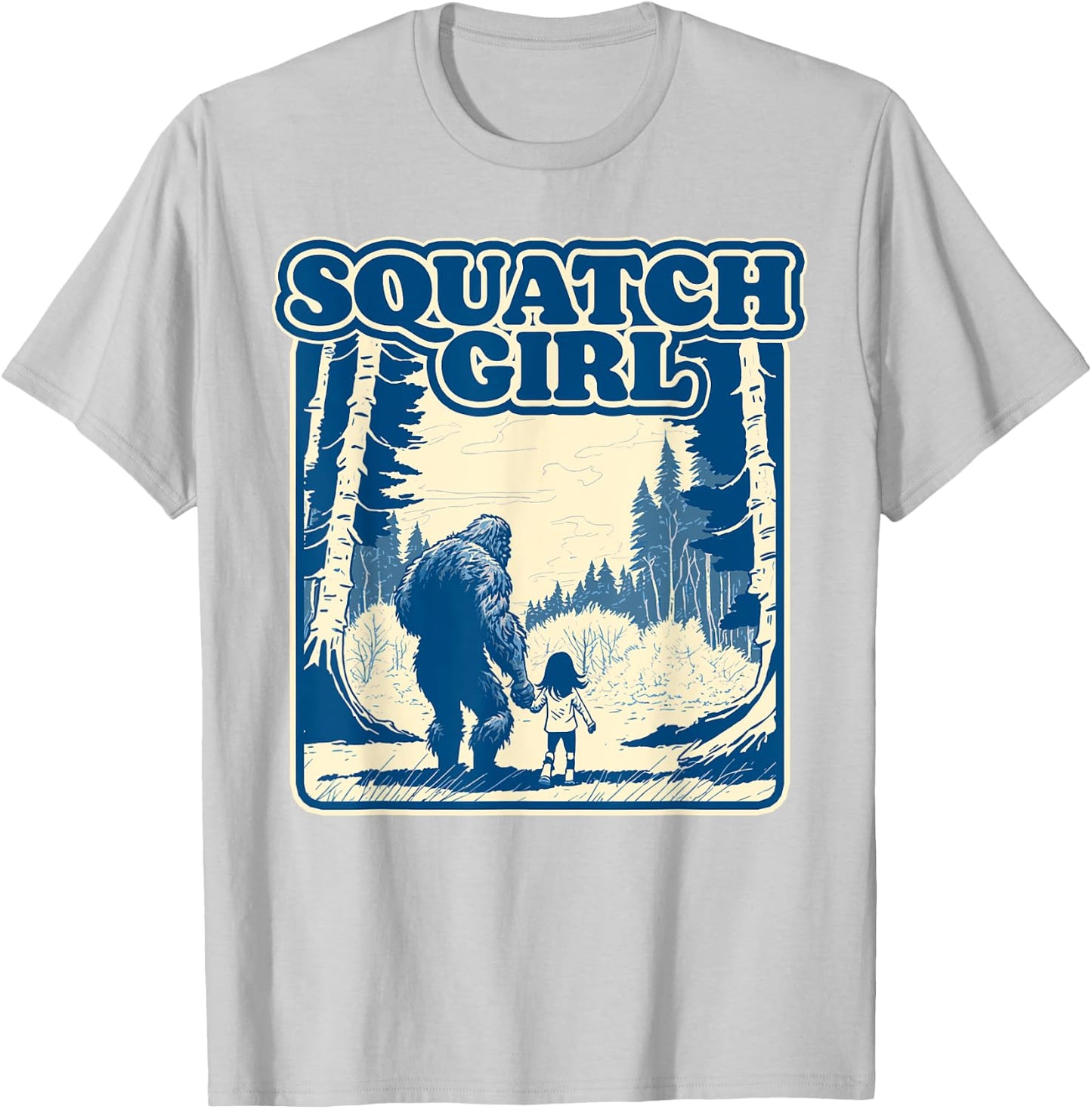 Squatch Girl Cute Sasquatch Bigfoot Lover Girl Holding Hands T-Shirt - T-Shirt | Ash