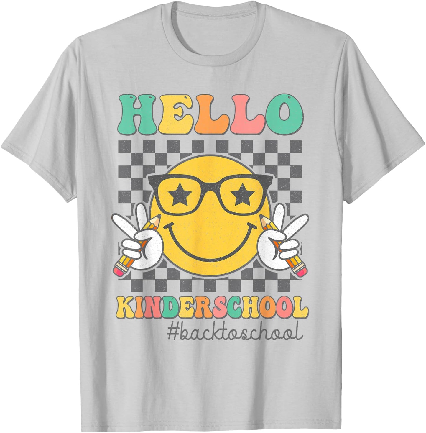 Hello Kindergarten Smile Face First Day Of School Girls Kids T-Shirt - T-Shirt | Ash