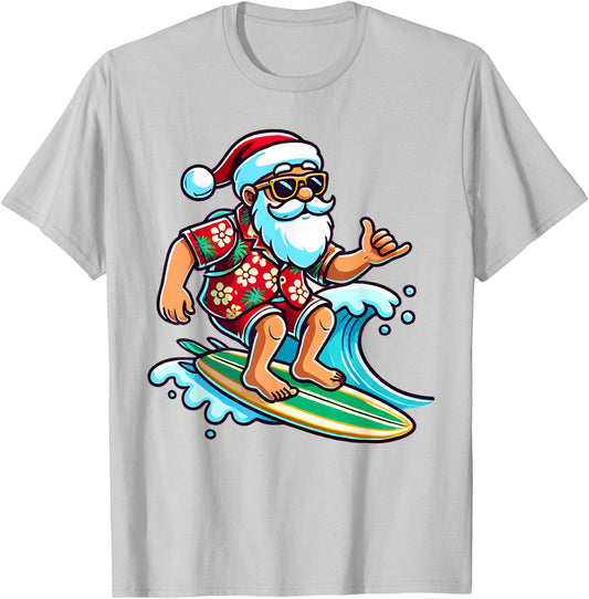 Cool Surfing Santa Christmas in July Summer Beach Party T-Shirt - T-Shirt | Ash