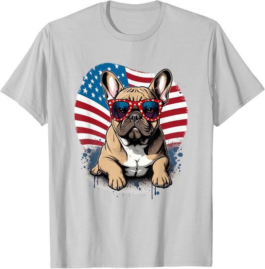 US Flag 4th July French Bulldog Sunglasses Women T-Shirt - T-Shirt | Ash