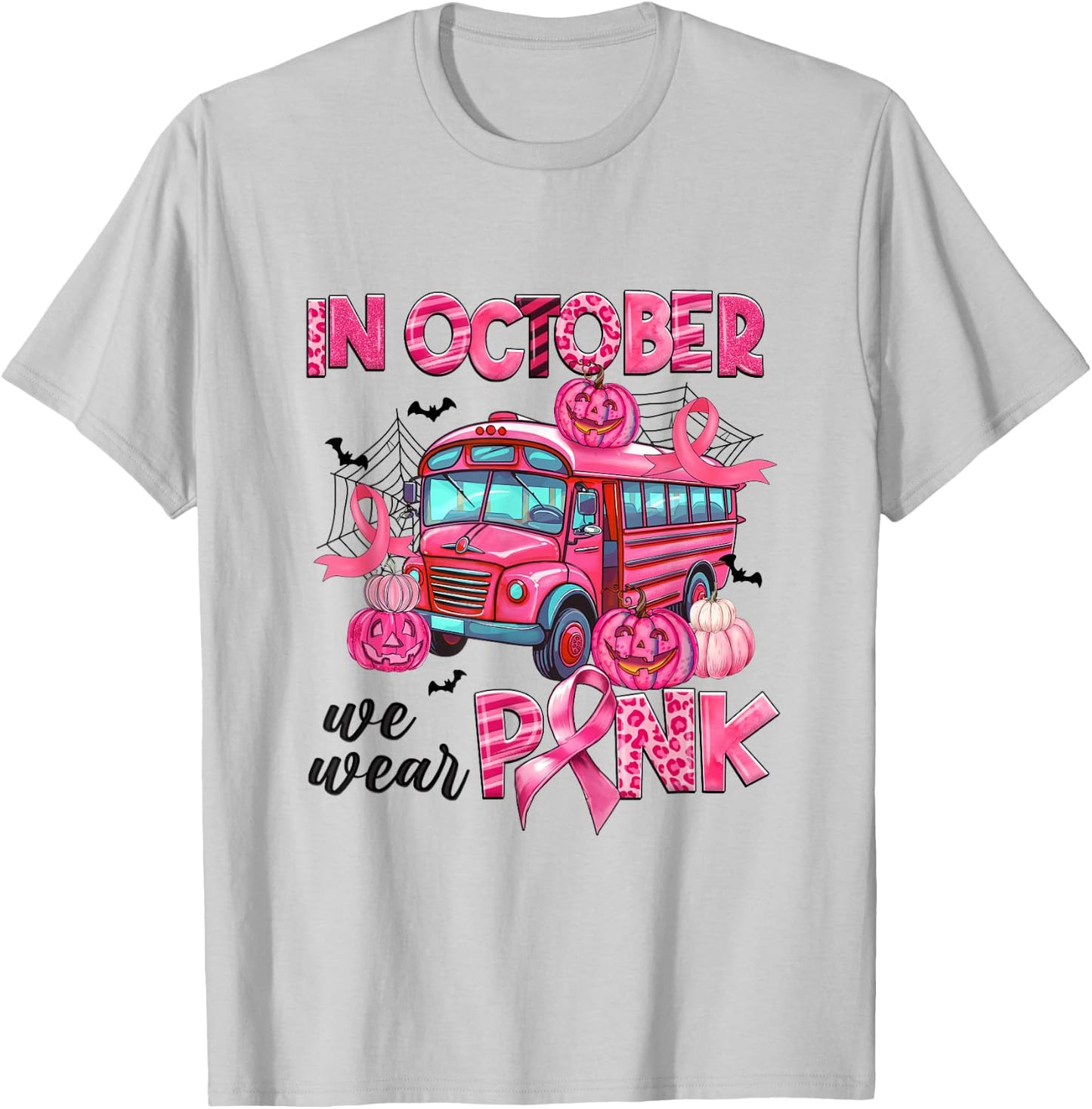 In October We Wear Pink Bus Driver Leopard Breast Cancer T-Shirt - T-Shirt | Ash