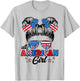 All American Funny Girl Messy Bun Patriotic 4th Of July T-Shirt - T-Shirt | Ash
