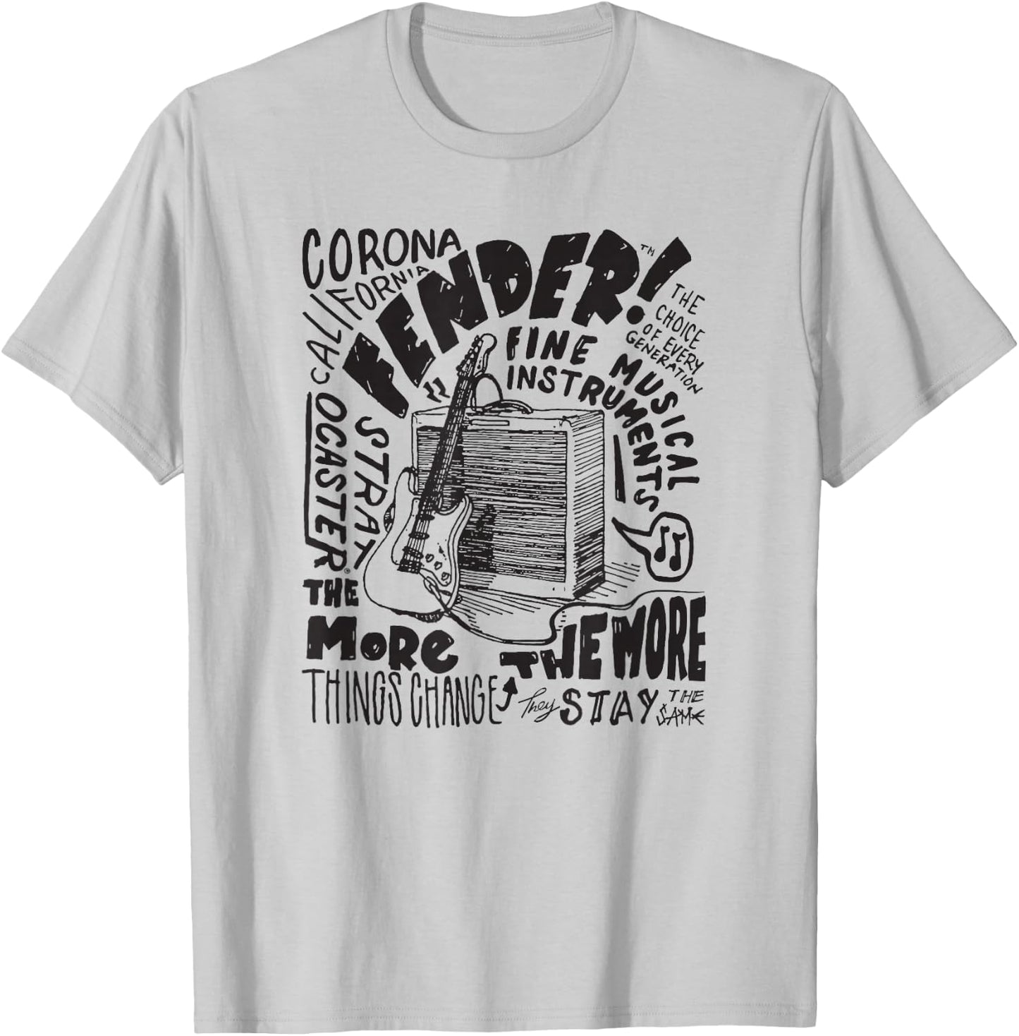 Fender Corona CA Guitar and Amp Sketch T-Shirt - T-Shirt | Ash