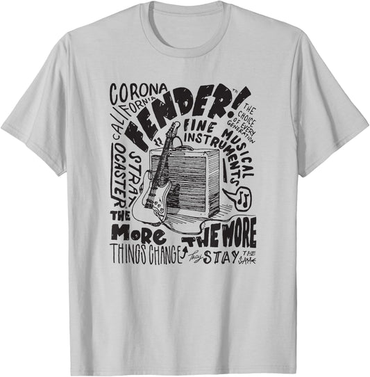 Fender Corona CA Guitar and Amp Sketch T-Shirt - T-Shirt | Ash