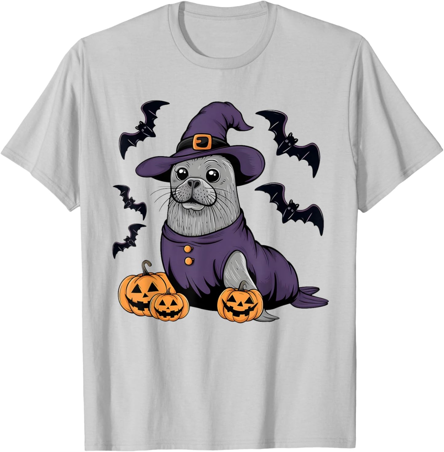 Pumpkin Bat Witch Costume Sea Lion Halloween T-Shirt - T-Shirt | Ash