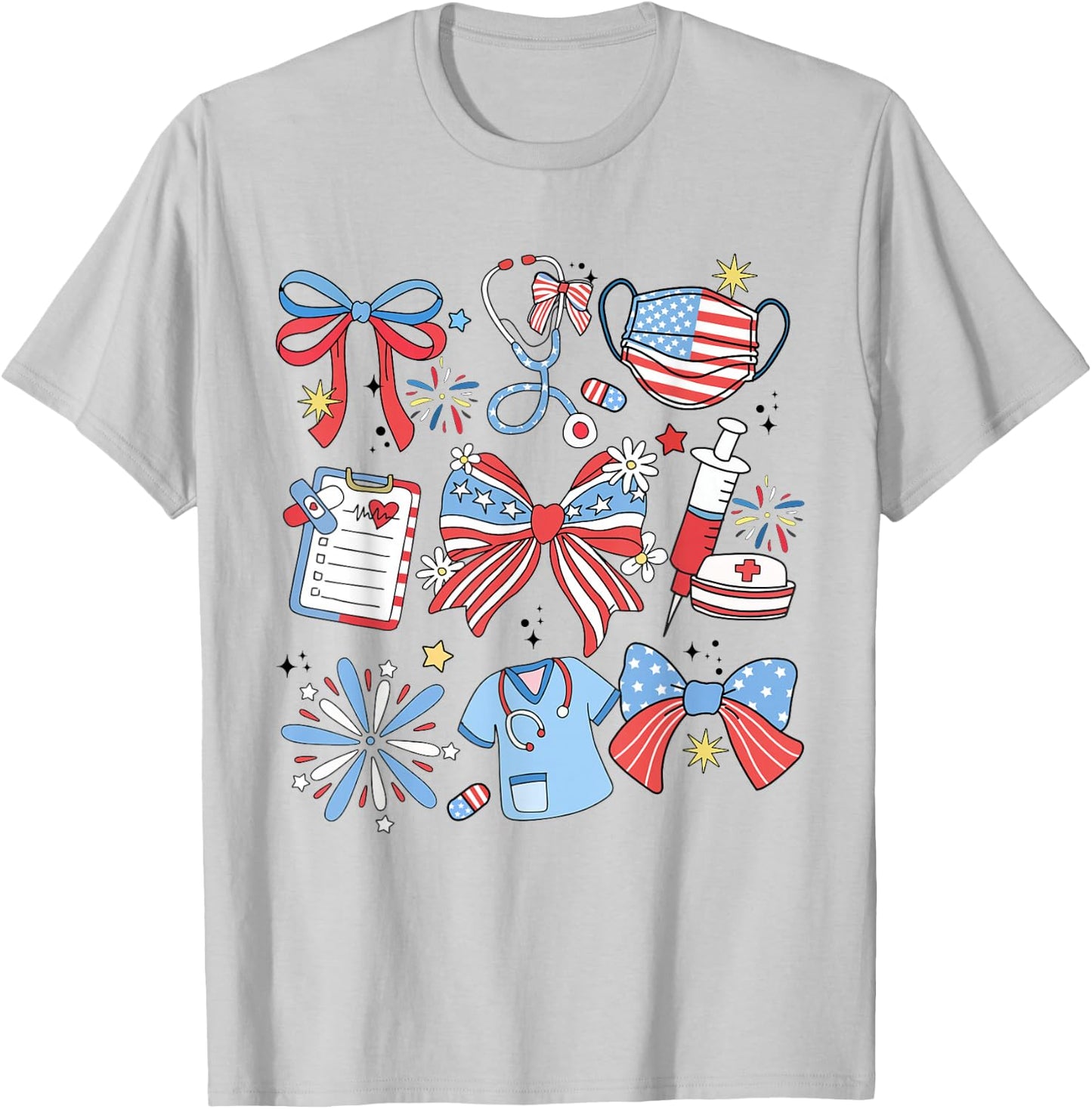 Coquette Bow 4th July Nurse ICU Nurse CRNA Surgical Medical T-Shirt - T-Shirt | Ash