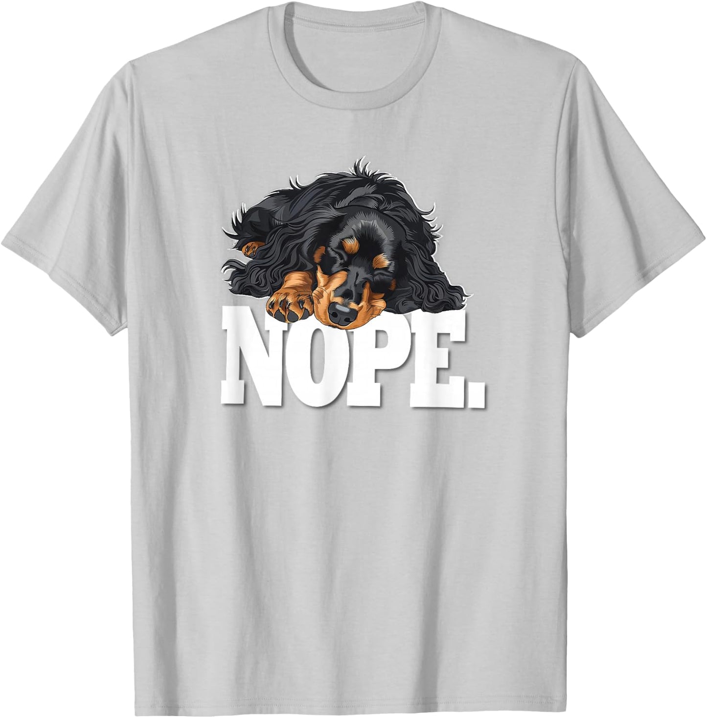 Funny Sleeping NOPE Black Long Haired Dachshund Lover T-Shirt - T-Shirt | Ash
