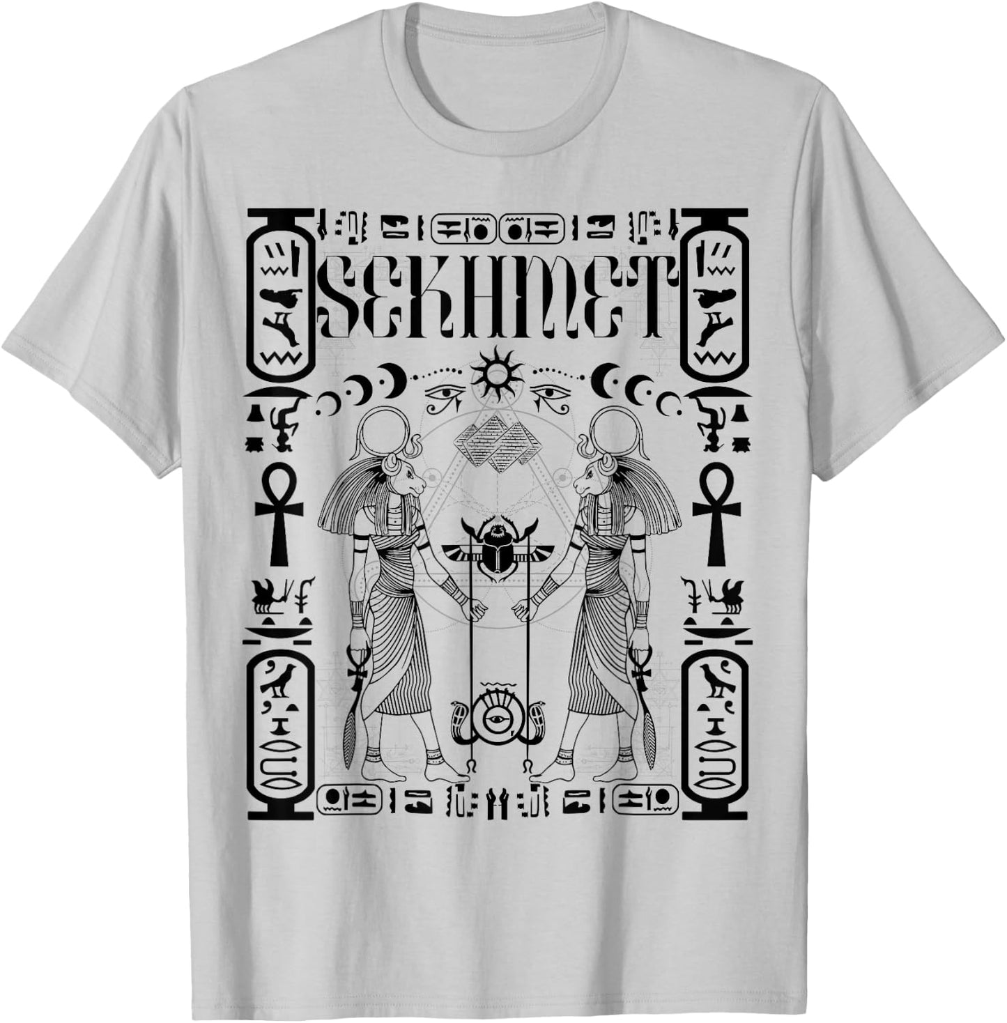 Sacred Geometry Science Egyptian Goddess Sekhmet Ankh T-Shirt - T-Shirt | Ash