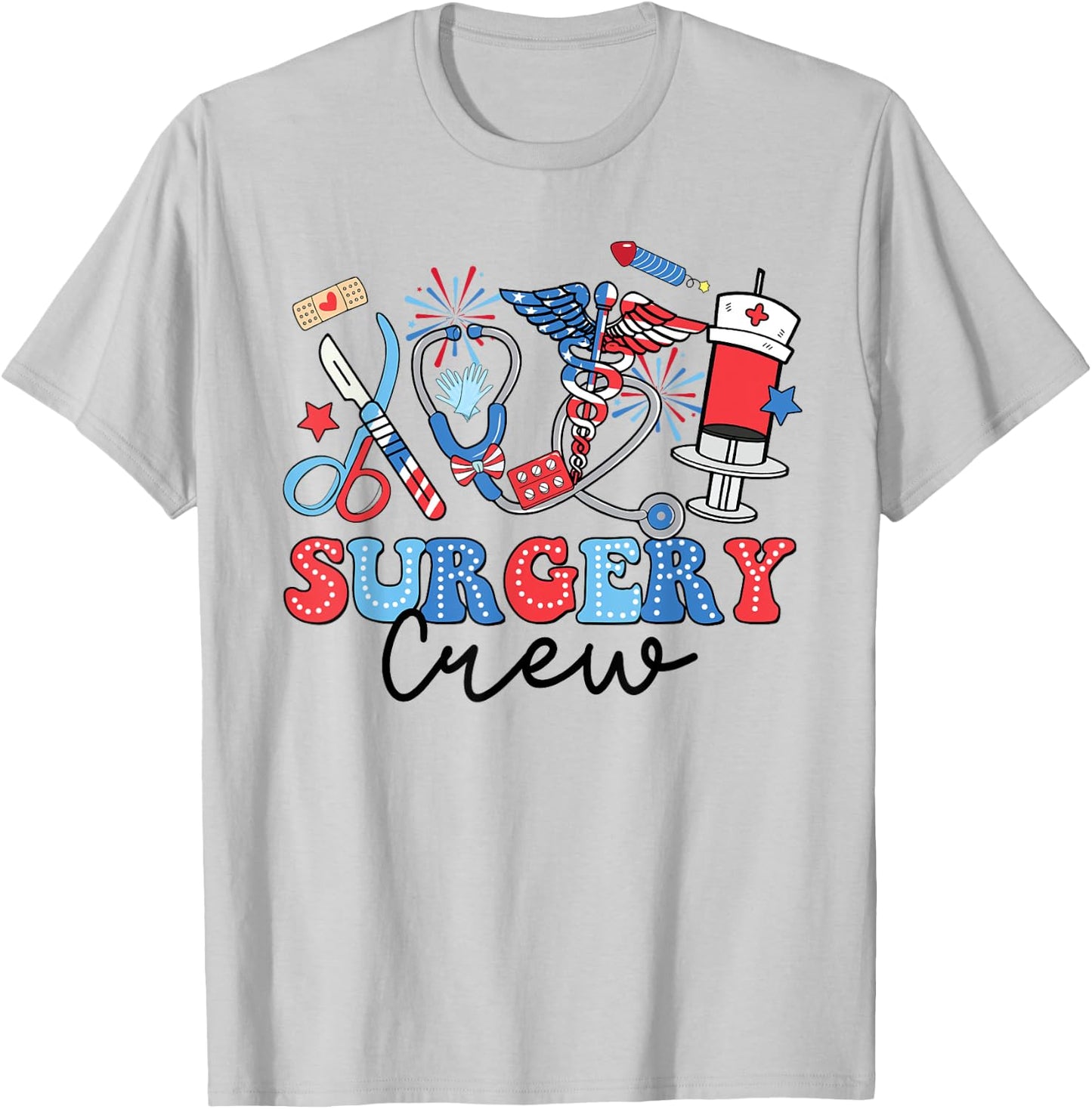 Retro Surgery Crew American Flag Surgical Tech 4th Of July Men T-Shirt - T-Shirt | Ash