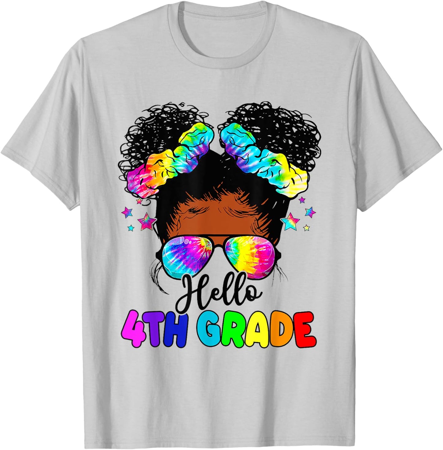 Hello 4th Grade Black Messy Bun Girls Kids Back To School T-Shirt - T-Shirt | Ash