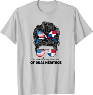 Half American And Panamanian Panama Usa Flag Girl Women T-Shirt - T-Shirt | Ash
