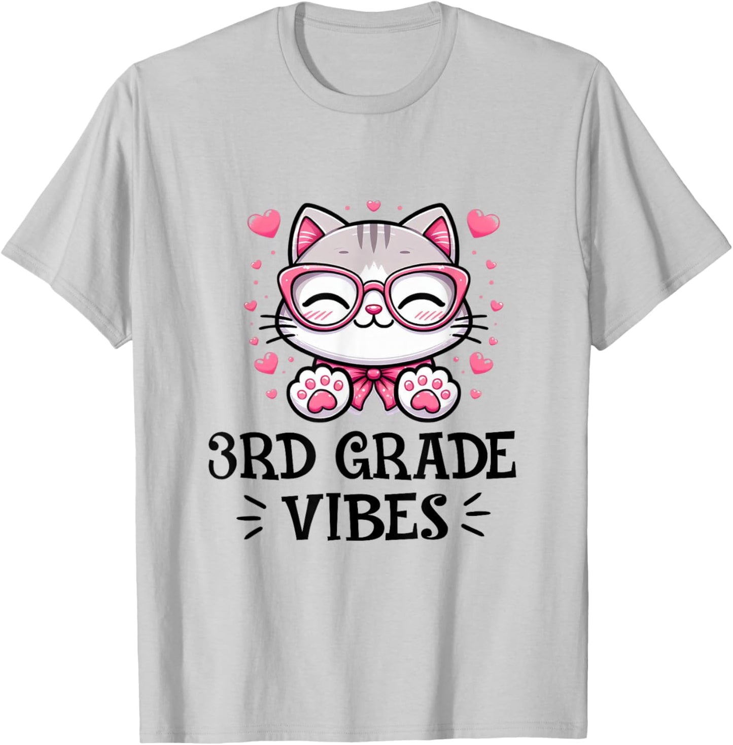 Third 3rd Grade Vibes Back to School Cute Cat Cute For Girls T-Shirt - T-Shirt | Ash