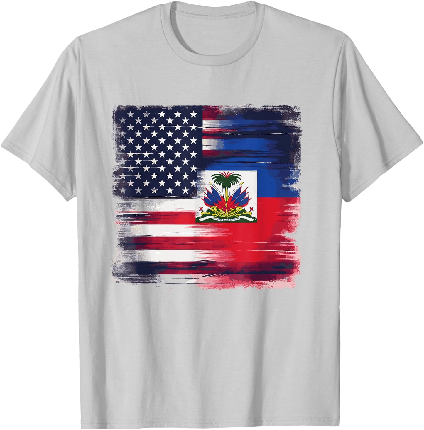 Vintage Half American Half Haitian Flag Family Heritage T-Shirt - T-Shirt | Ash