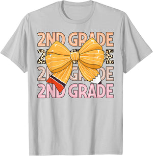 2nd Grade Teacher Pencil Coquette Bow Back To School Women Girls Kids T-Shirt - T-Shirt | Ash
