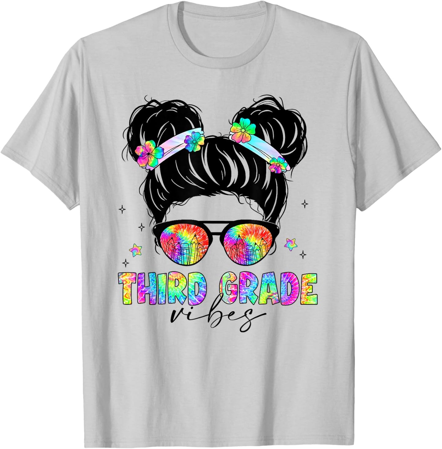 Tie Dye Messy Bun Back To School Shirt Third Grade Vibes T-Shirt - T-Shirt | Ash