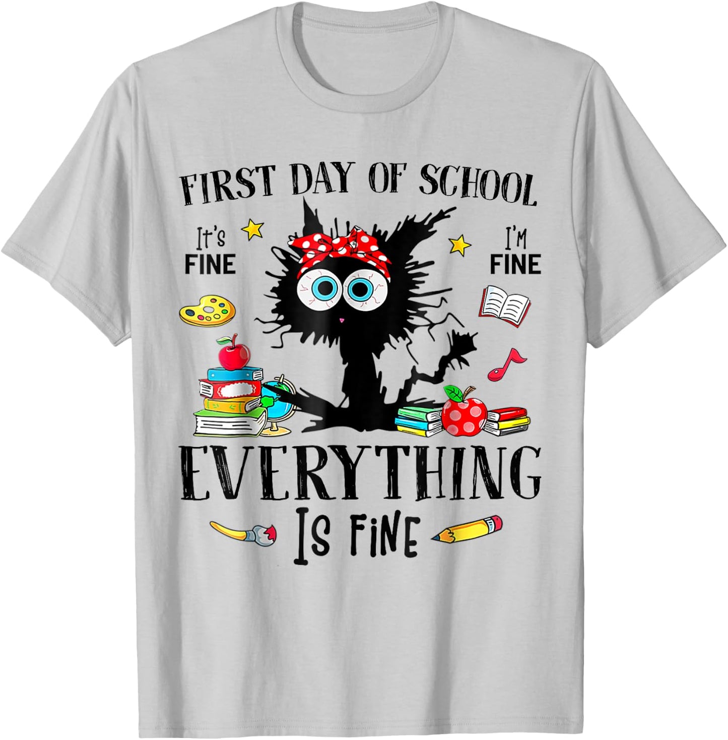First Day Of School Back To School Teacher & Kids Funny Cat T-Shirt - T-Shirt | Ash