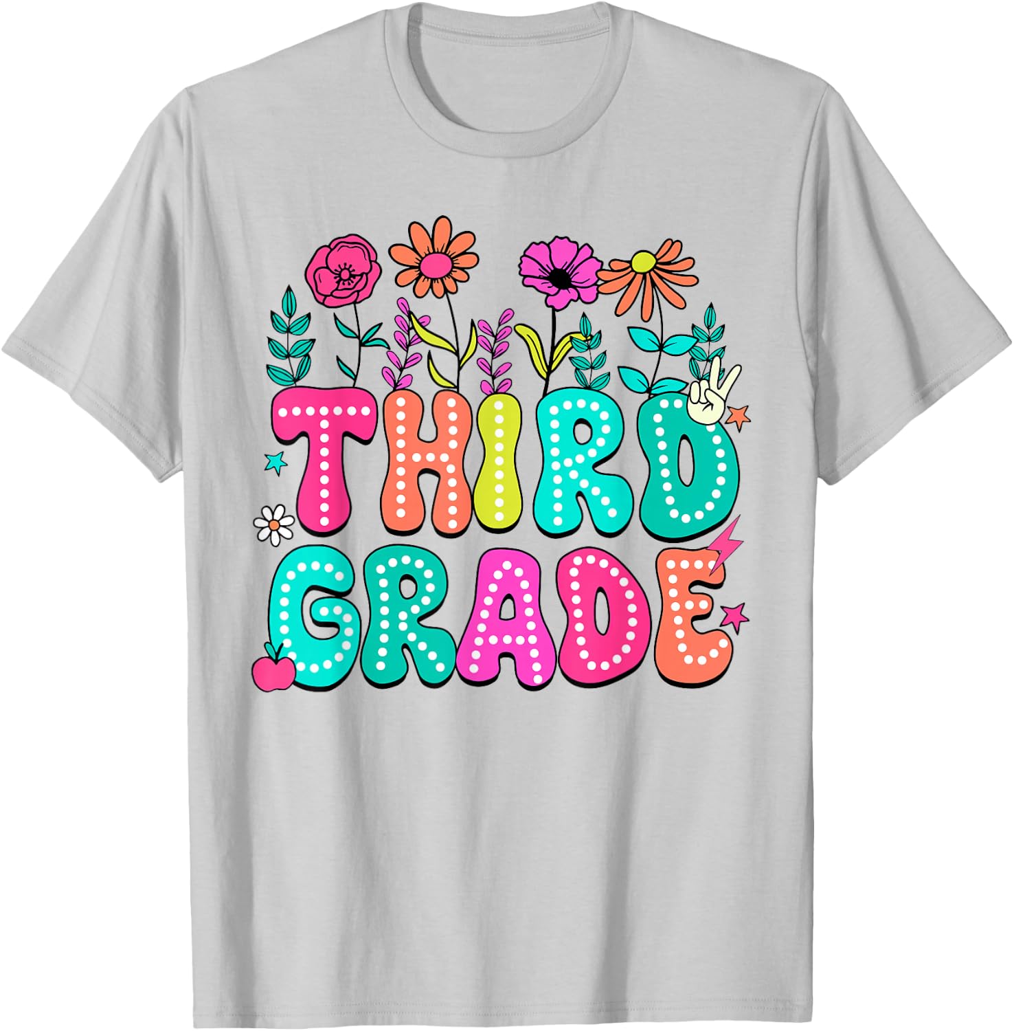 3rd Grade Teacher Student Wildflower Back To School Floral Women Girls Kids T-Shirt - T-Shirt | Ash