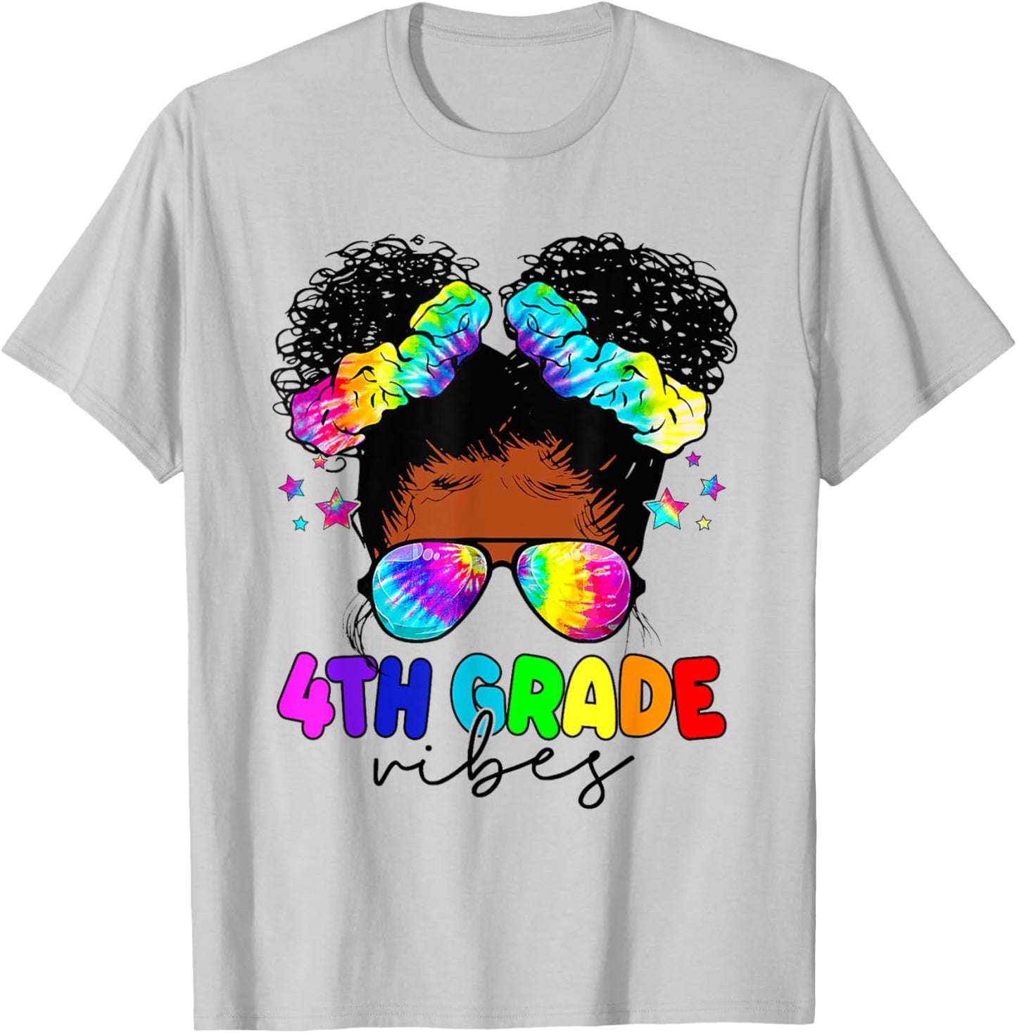 4th Grade Vibes Black Messy Bun Girls Kids Back To School T-Shirt - T-Shirt | Ash