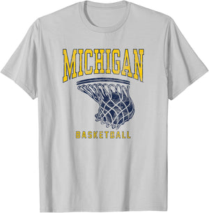 University of Michigan Wolverines U of M Basketball Hoop T-Shirt - T-Shirt | Ash