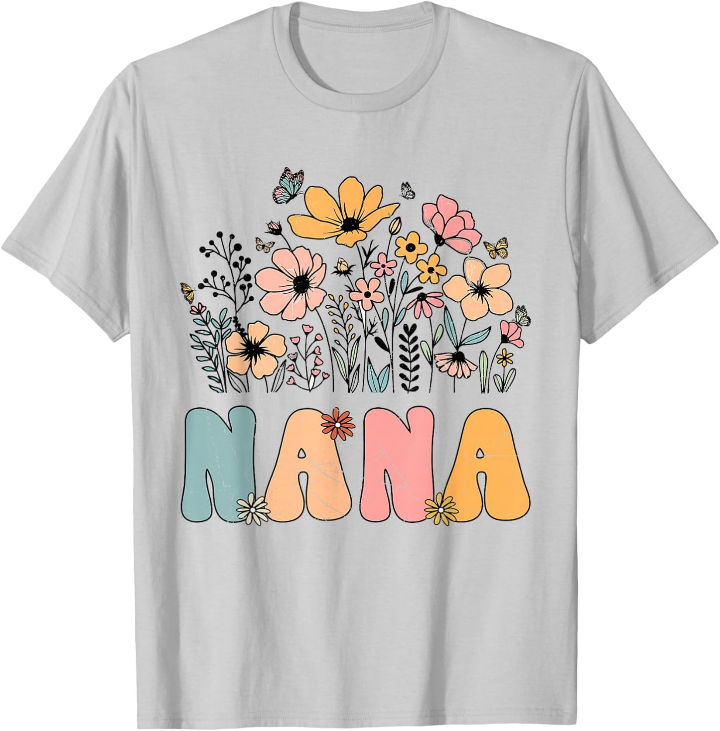 Wildflower Nana Life Grandma Grandmother Announcement T-Shirt - T-Shirt | Ash