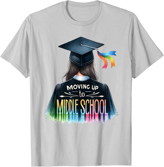 Moving Up To Middle School Elementary School Graduation Grad T-Shirt - T-Shirt | Ash