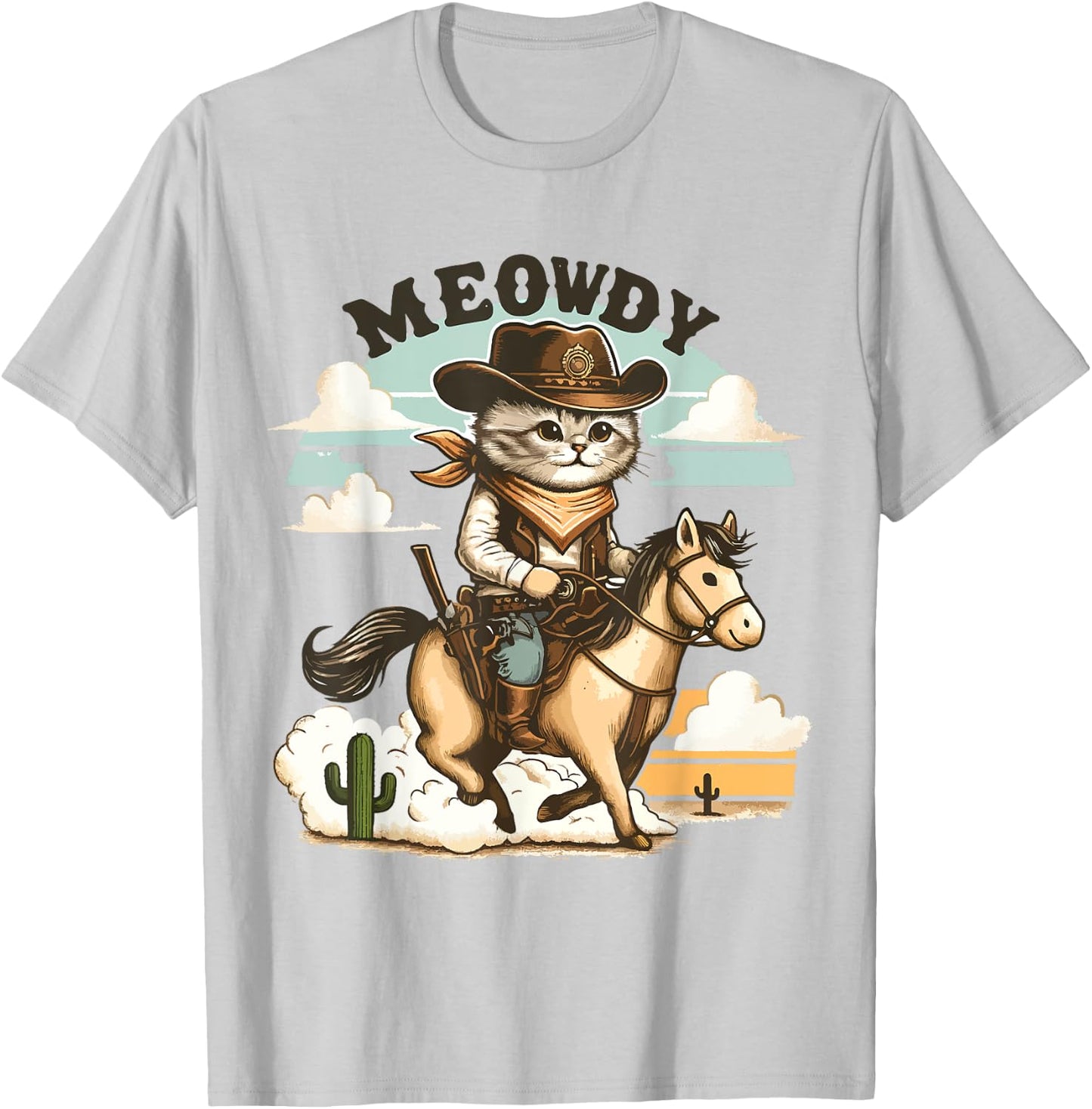 Meowdy Partner Cat Cowboy Horse Howdy Funny Country Western T-Shirt - T-Shirt | Ash