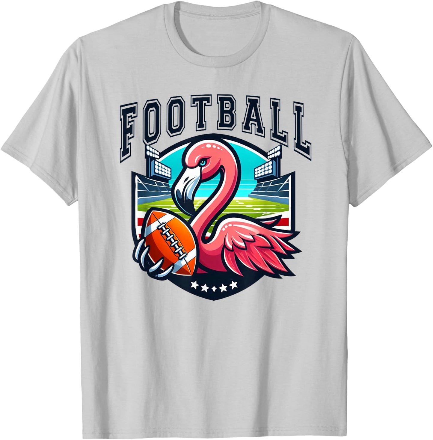 Football Pink Flamingo Playing T-Shirt - T-Shirt | Ash