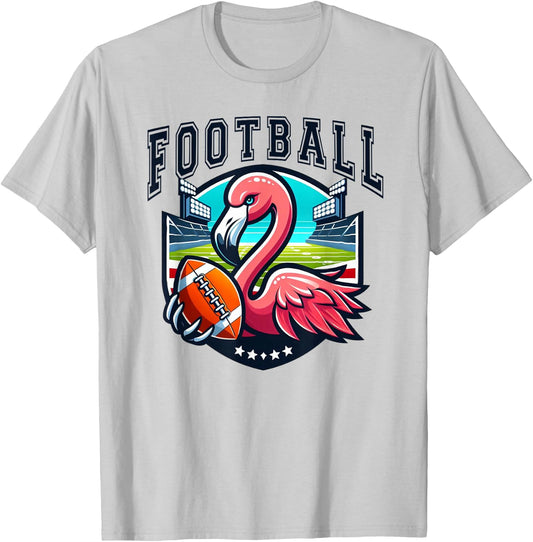 Football Pink Flamingo Playing T-Shirt - T-Shirt | Ash