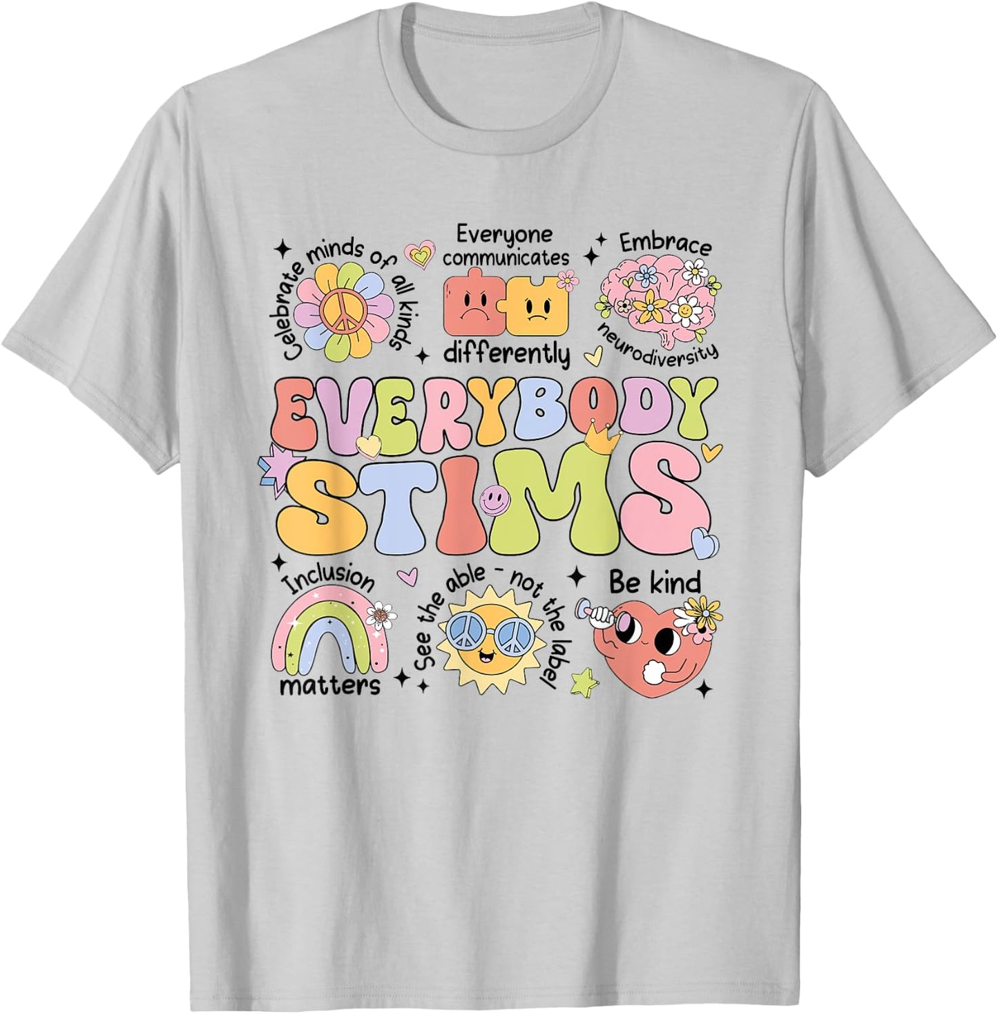 Everybody Stims Speech Therapy Behavior Analyst Aba Rbt T-Shirt - T-Shirt | Ash
