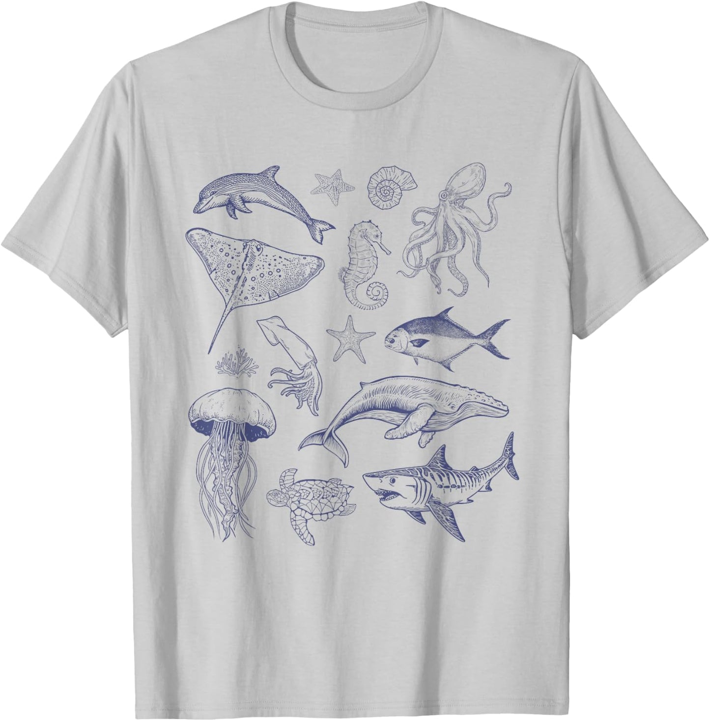 Vintage 90s Tattoo Sea Animal, Retro Ocean Nature Sea Life T-Shirt - T-Shirt | Ash