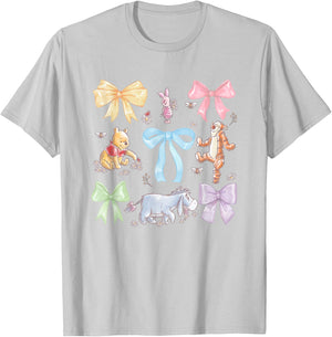 Disney Winnie The Pooh Cute Group Shot Sketch Chest Logo T-Shirt - T-Shirt | Ash