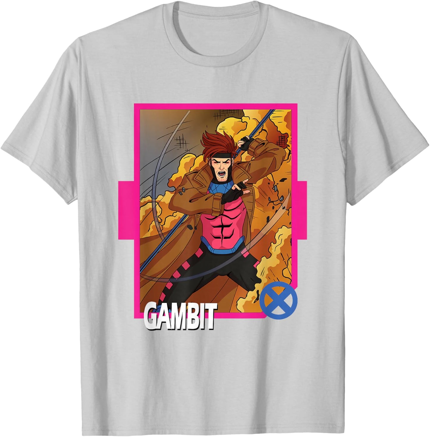 Marvel X-Men '97 Classic Gambit Vintage Super Hero Card T-Shirt - T-Shirt | Ash