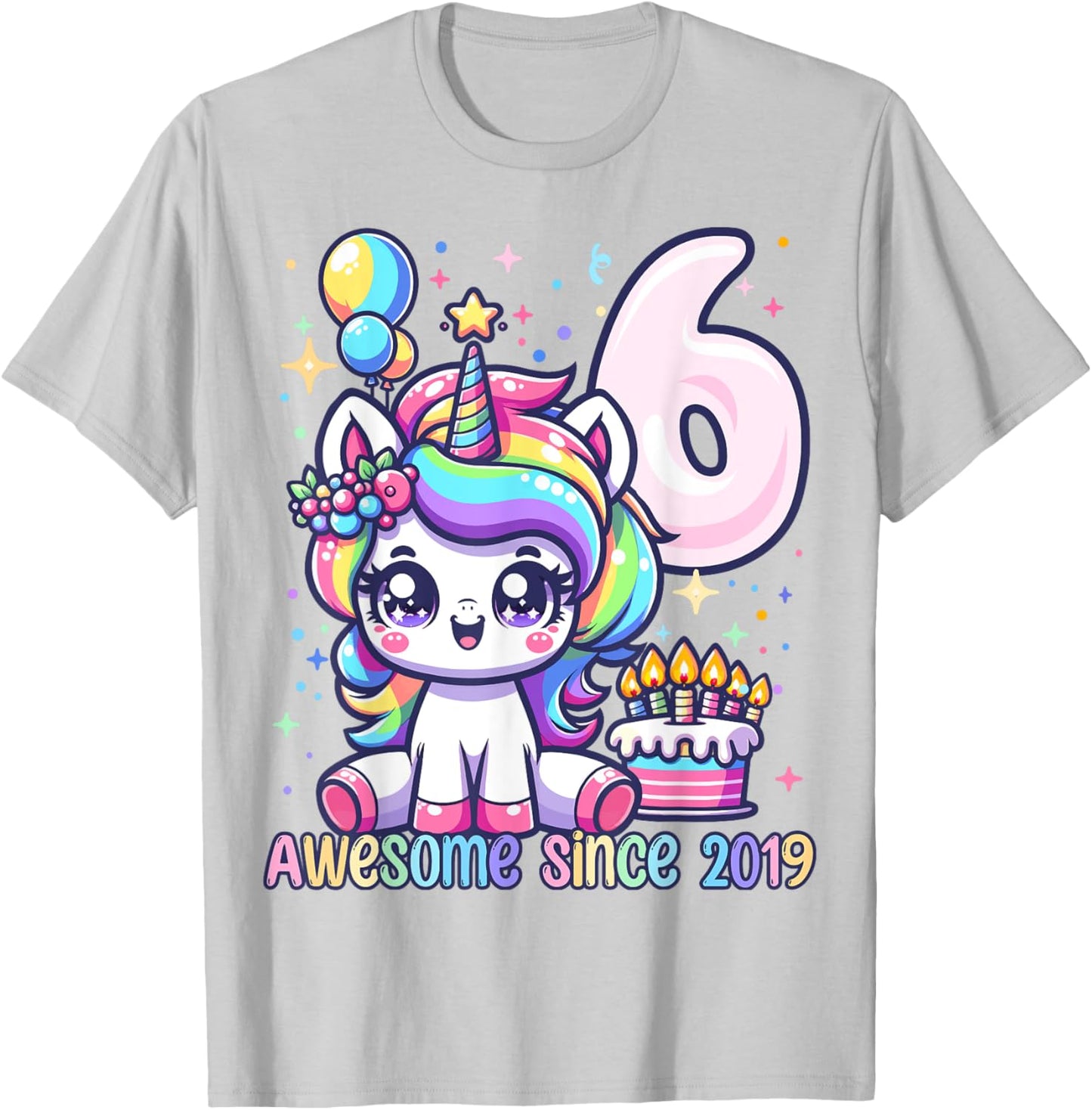 Unicorn 6th Birthday 6 Year Old Unicorn Party Girls Outfit T-Shirt - T-Shirt | Ash