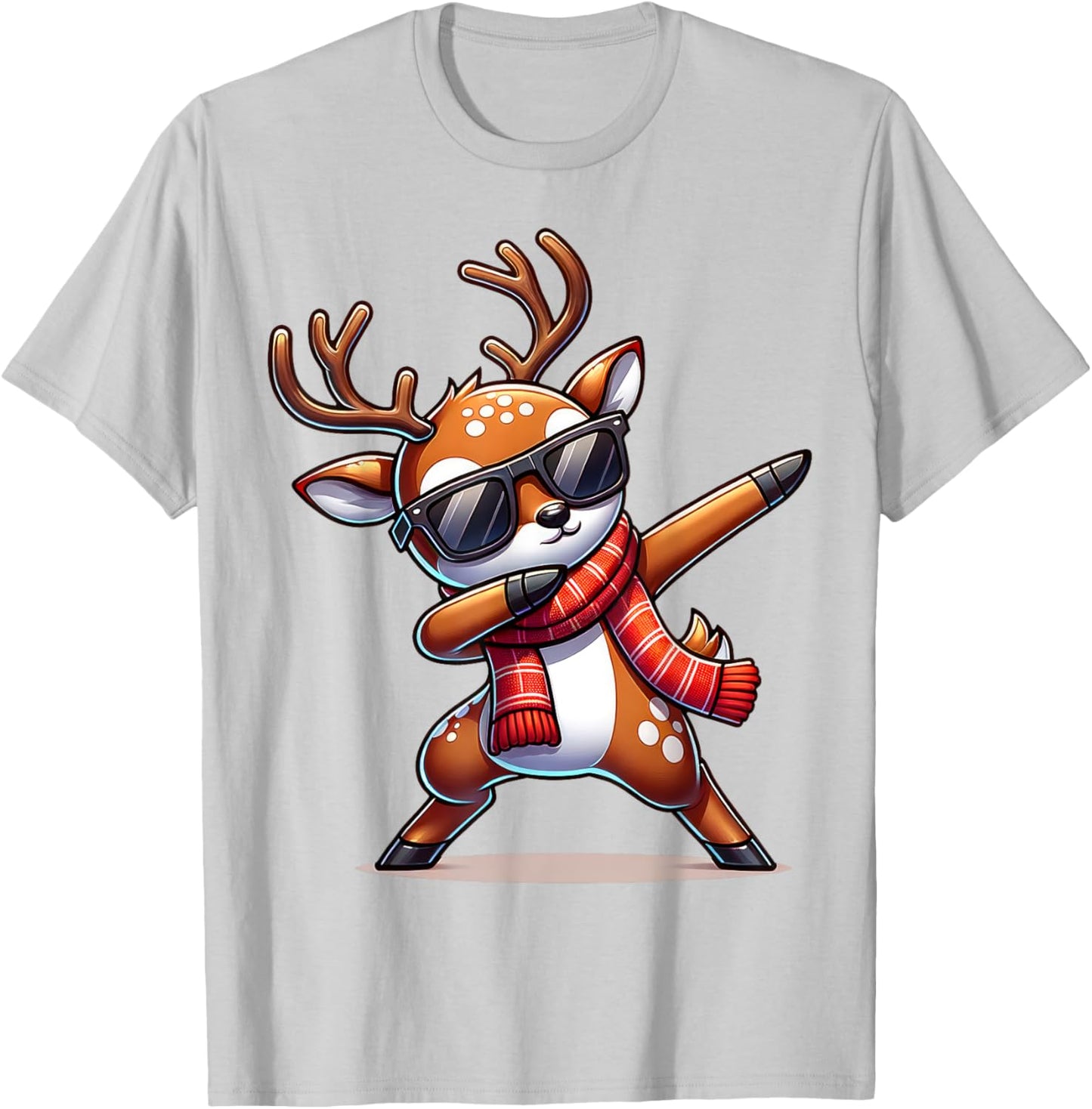 Christmas Reindeer Boys Dabbing Reindeer Santa Xmas Funny T-Shirt - T-Shirt | Ash