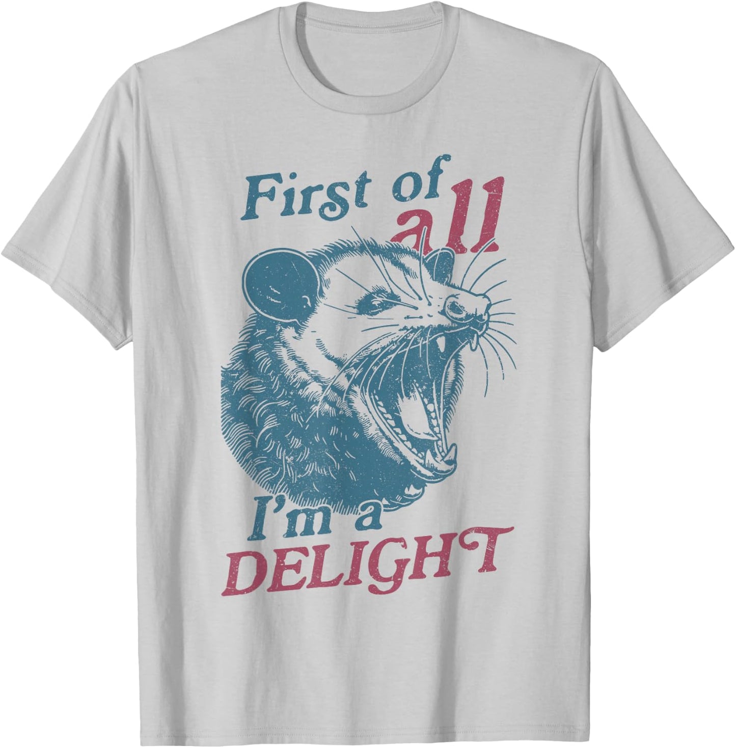First Of All I'm A Delight Sarcastic Angry Opossum Lover T-Shirt - T-Shirt | Ash